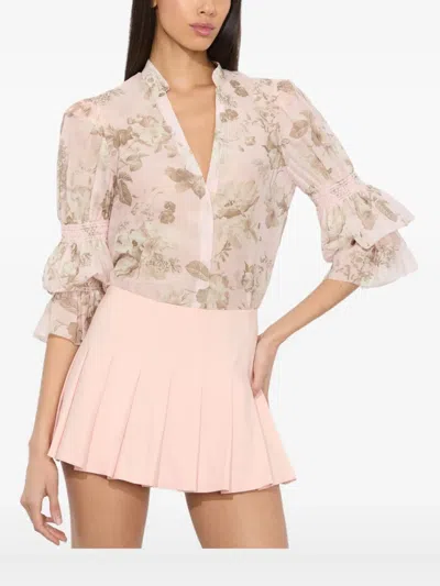 Alice And Olivia Ilan Cotton Blend Blouse In Meadow In Pink