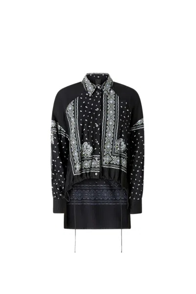 Pinko Twill Paisley Print Shirt Cashmere Design In Black