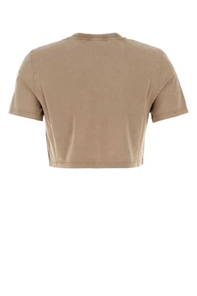 Fendi Beige Washed-out Cropped T-shirt With Logo In Neutral