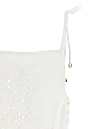 Self-portrait White Top With Asymmetric Hem And All-over Embroidery In Cotton Woman In White