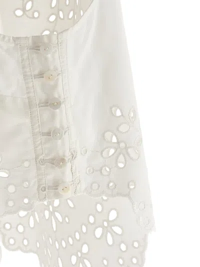 Self-portrait White Top With Asymmetric Hem And All-over Embroidery In Cotton Woman In White