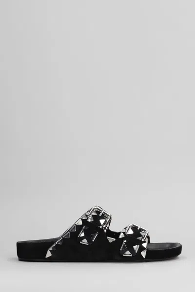 Isabel Marant Lennyo Flat Leather Sandals With Metal Accents In Black