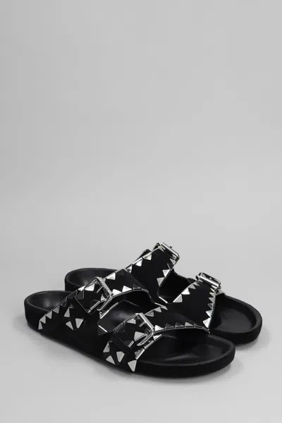 Isabel Marant Lennyo Flat Leather Sandals With Metal Accents In Black