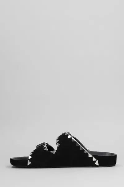 Isabel Marant Lennyo Flat Leather Sandals With Metal Accents In Black