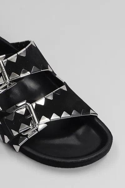 Isabel Marant Lennyo Flat Leather Sandals With Metal Accents In Black