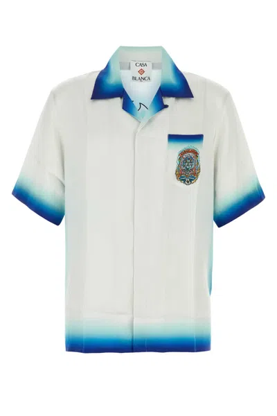 Casablanca White Shirt With Cuban Collar And Maxi Logo Printed On The Back In Casawayskate