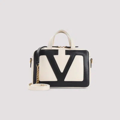 Valentino Small Nappa Leather Top Handle Bag In Butter White Nero