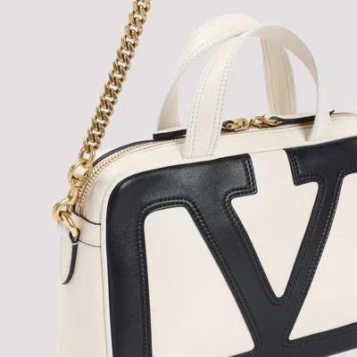 Valentino Small Nappa Leather Top Handle Bag In Butter White Nero