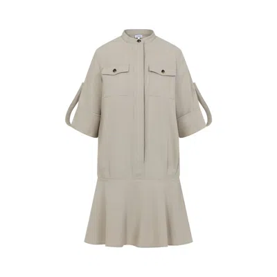 Loewe Mini Dress Cotton Adjustable Sleeves In Beige