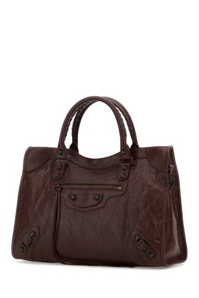 Balenciaga Burgundy Leather Medium Le City Handbag In Burgundy