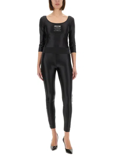 Versace Jeans Couture Bodysuit With Scoop Neckline And Three-quarter Sleeves In Black