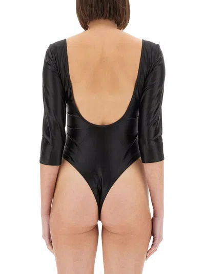 Versace Jeans Couture Bodysuit With Scoop Neckline And Three-quarter Sleeves In Black