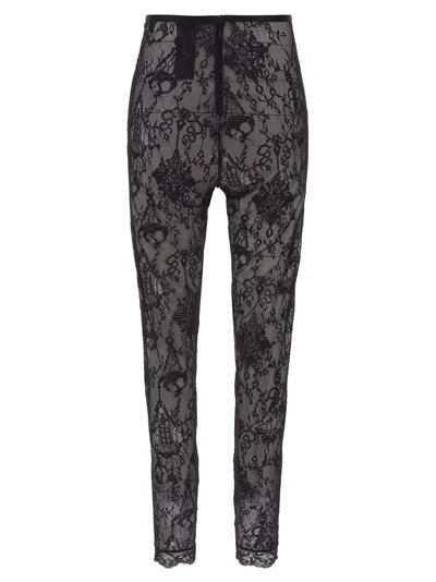 Givenchy Sheer Lace Fabric Elastic Waistband Leggings In Black