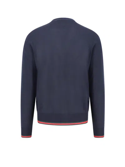 Gucci V-neck Long-sleeved Cardigan In Blue