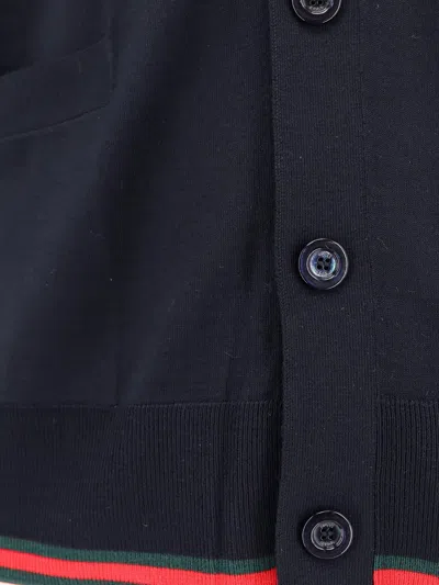 Gucci V-neck Long-sleeved Cardigan In Blue