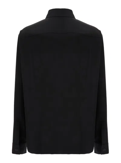 Balmain Men Black Shirt With Classic Collar And Logo Detail On The Pocket In Wool Stretch Man In Black