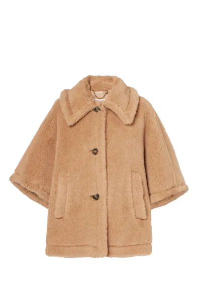 Max Mara Relaxed Silhouette Camel Coat With Oversized Sleeves In Beige
