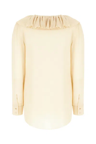 Saint Laurent Beige Ruffled Blouse In Silk In Gold