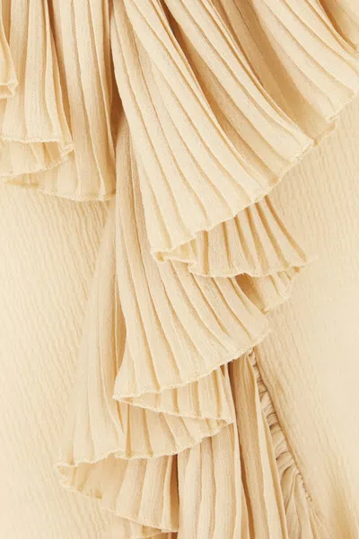 Saint Laurent Beige Ruffled Blouse In Silk In Gold