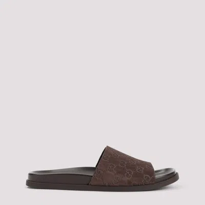Gucci Brown Calf Leather Bos Taurus Flat Sandals In Cocoa