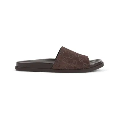 Gucci Brown Calf Leather Bos Taurus Flat Sandals In Cocoa