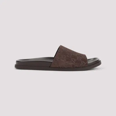 Gucci Brown Calf Leather Bos Taurus Flat Sandals In Cocoa