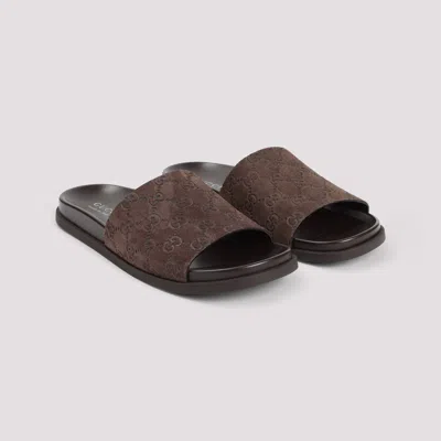 Gucci Brown Calf Leather Bos Taurus Flat Sandals In Cocoa