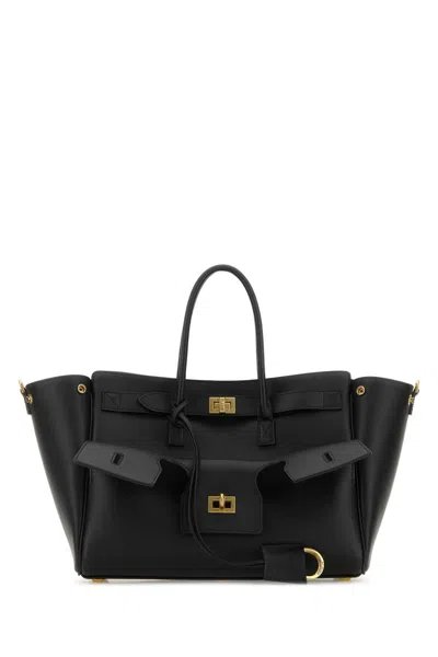 Balenciaga Black Leather Medium Carry All Bel Air Shopping Bag In Black