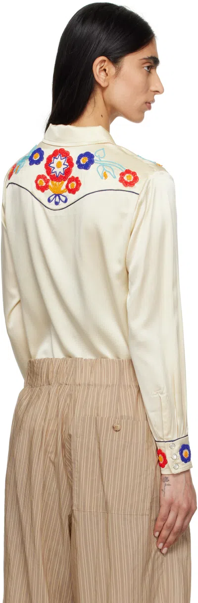 Bode Garden Party Bead-embellished Embroidered Silk-satin Shirt In Cream Multi Crmlt