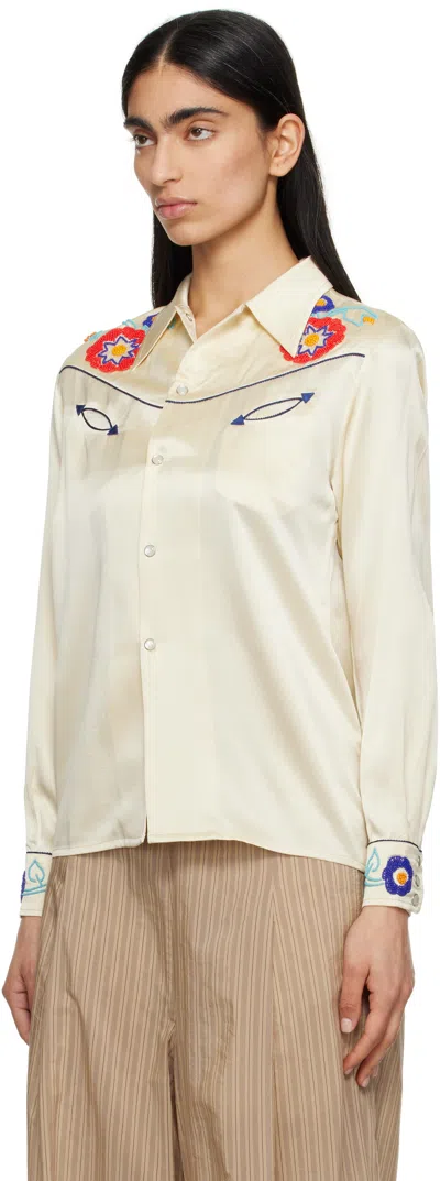 Bode Garden Party Bead-embellished Embroidered Silk-satin Shirt In Cream Multi Crmlt
