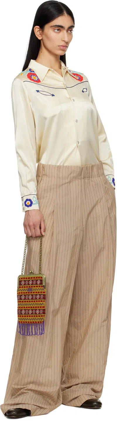 Bode Garden Party Bead-embellished Embroidered Silk-satin Shirt In Cream Multi Crmlt