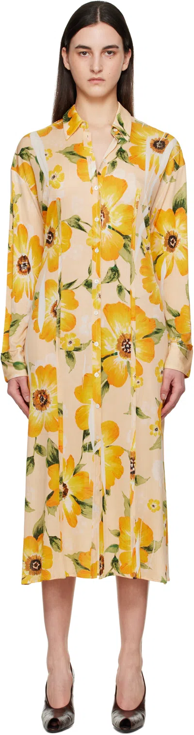 Acne Studios Floral-print Jersey Midi Shirt Dress In Orange
