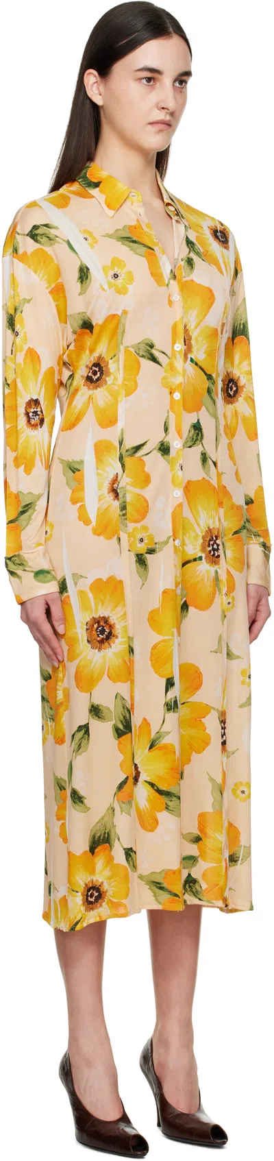 Acne Studios Floral-print Jersey Midi Shirt Dress In Orange