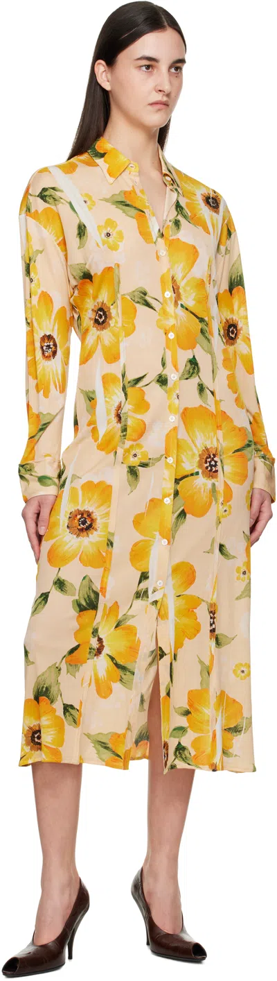 Acne Studios Floral-print Jersey Midi Shirt Dress In Orange