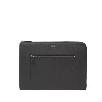 Smythson Small Laptop Case With Zip In Ludlow In Black
