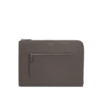 Smythson Small Laptop Case With Zip In Ludlow In Dark Taupe