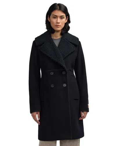 Scotch & Soda Women's Runa Double Breasted Double Face Wool Peacoat With Sherpa Collar In Black