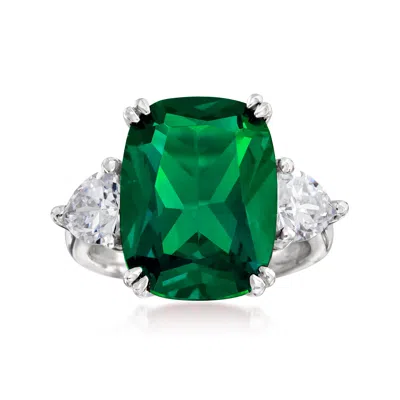Ross-simons Simulated Emerald And Cz Ring In Sterling Silver In Green