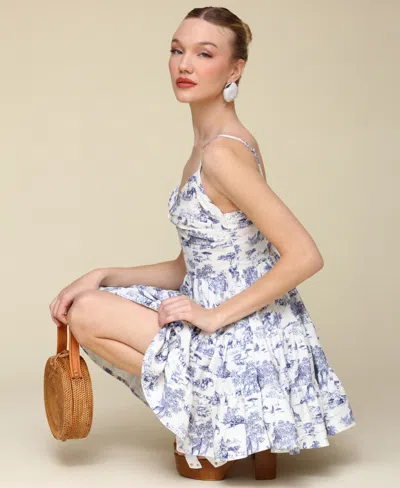 Avec Les Filles Fit & Flare Dress In Savanna Toile,dark Navy,cream