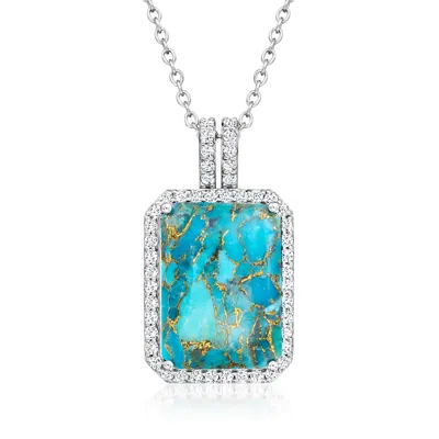 Ross-simons Turquoise And White Zircon Pendant Necklace In Sterling Silver In Multi