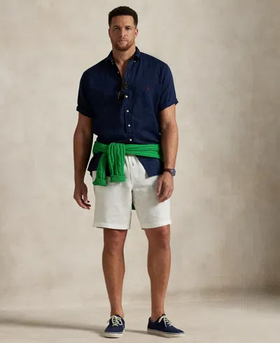 Polo Ralph Lauren Piece Dye Linen Short Sleeve Button-down Shirt In Blue