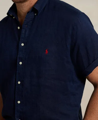Polo Ralph Lauren Piece Dye Linen Short Sleeve Button-down Shirt In Blue
