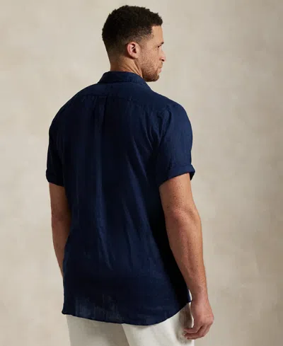 Polo Ralph Lauren Piece Dye Linen Short Sleeve Button-down Shirt In Blue