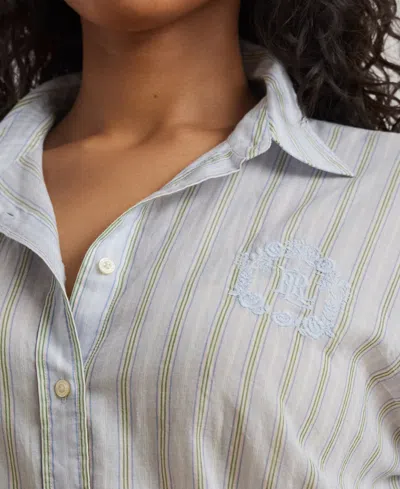 Ralph Lauren Plus Size Oversize Striped Cotton Voile Shirt In Light Blue Pink Multi