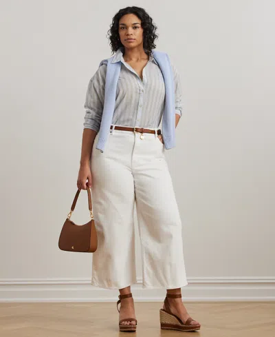 Ralph Lauren Plus Size Oversize Striped Cotton Voile Shirt In Light Blue Pink Multi