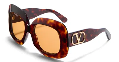 Valentino Orange Square Ladies Sunglasses Vls-180 C 59 In Havana/gold