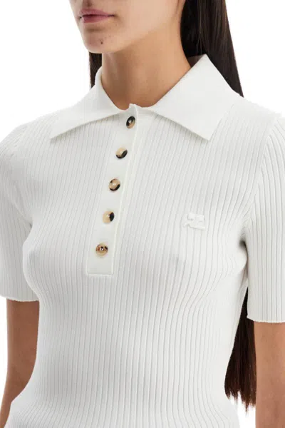 Courrèges Iconic Rib-knit Polo Shirt In White