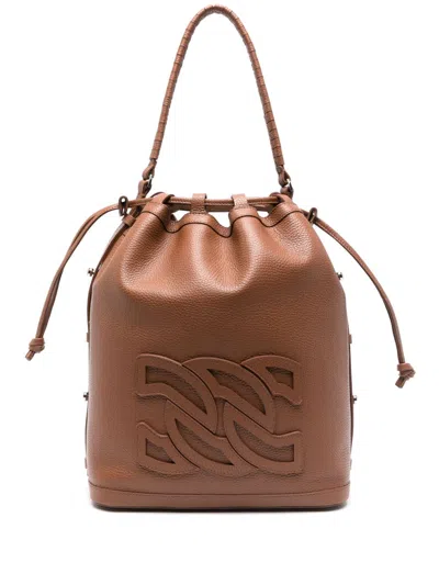Casadei Voyage Leather Bucket Bag In Leather Brown