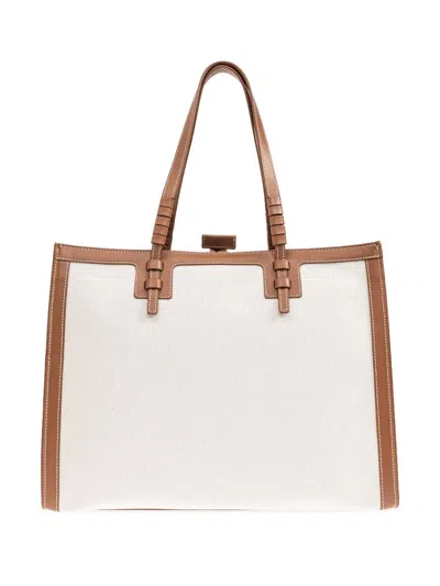 Casadei Canvas And Leather Tote Handbag With Zip Closure In Leather Brown