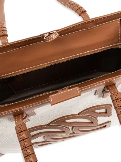Casadei Canvas And Leather Tote Handbag With Zip Closure In Leather Brown